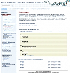 Oversikt over genetiske analyser for en klinisk tilstand.